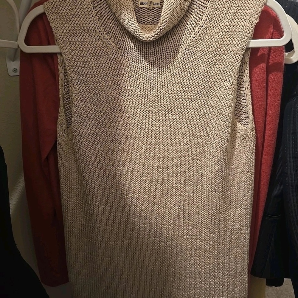 Hermes Cream Sleeveless Turtleneck Sweater